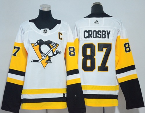 Adidas Pittsburgh Penguins #87 Sidney Crosby White Road Authentic Women Stitched NHL Jersey